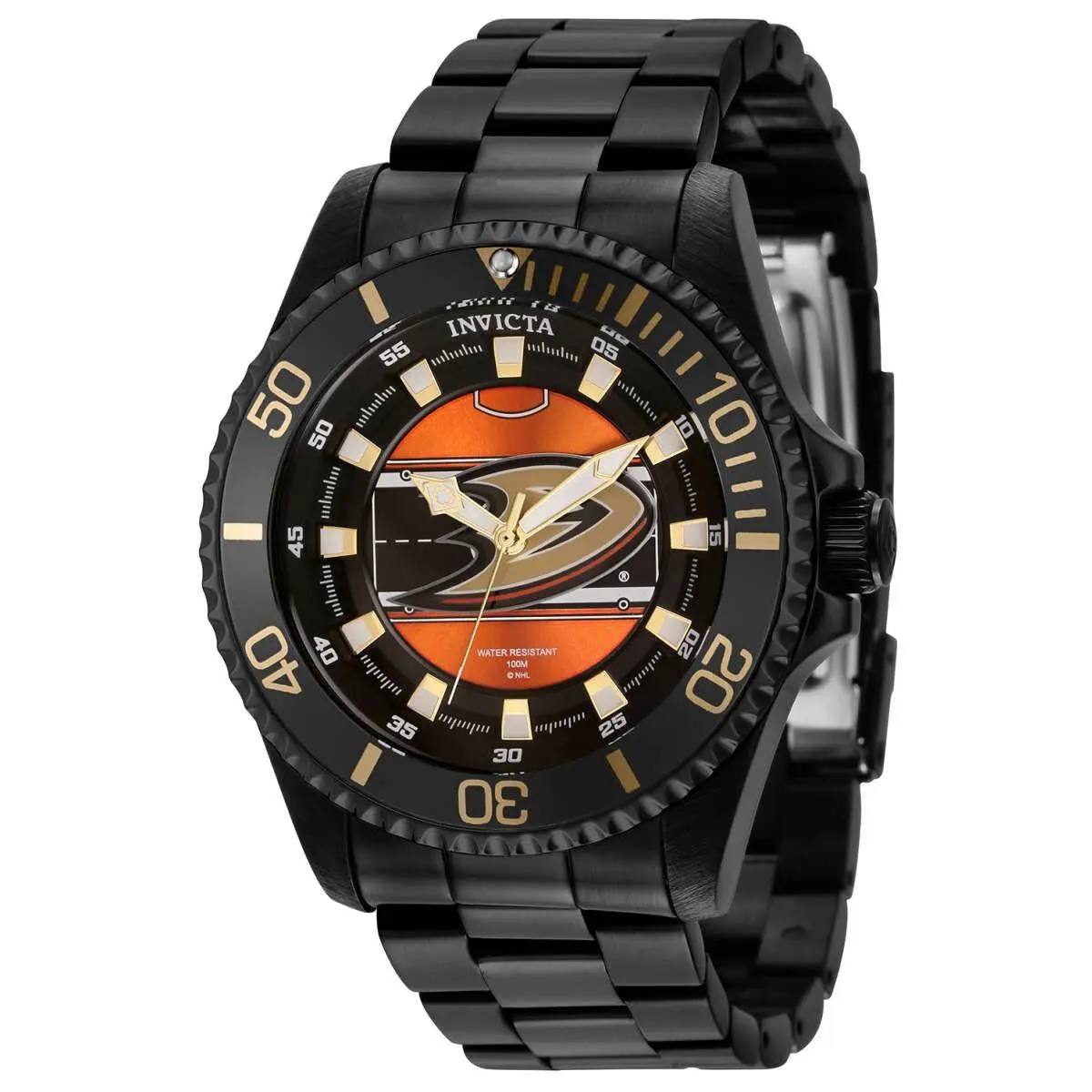 Invicta Men`s 47mm Pro Diver Quartz Anaheim Ducks Black Tone SS 100m Watch