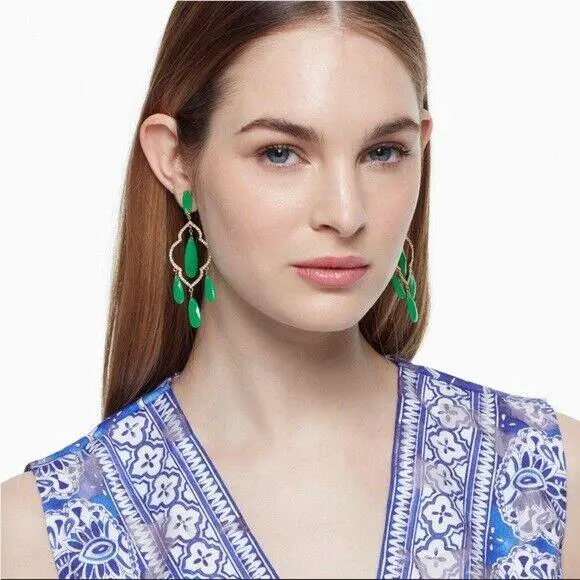 Lantern Gems Crystal Gold Stud Chandelier Earrings Emerald Green by Kate Spade