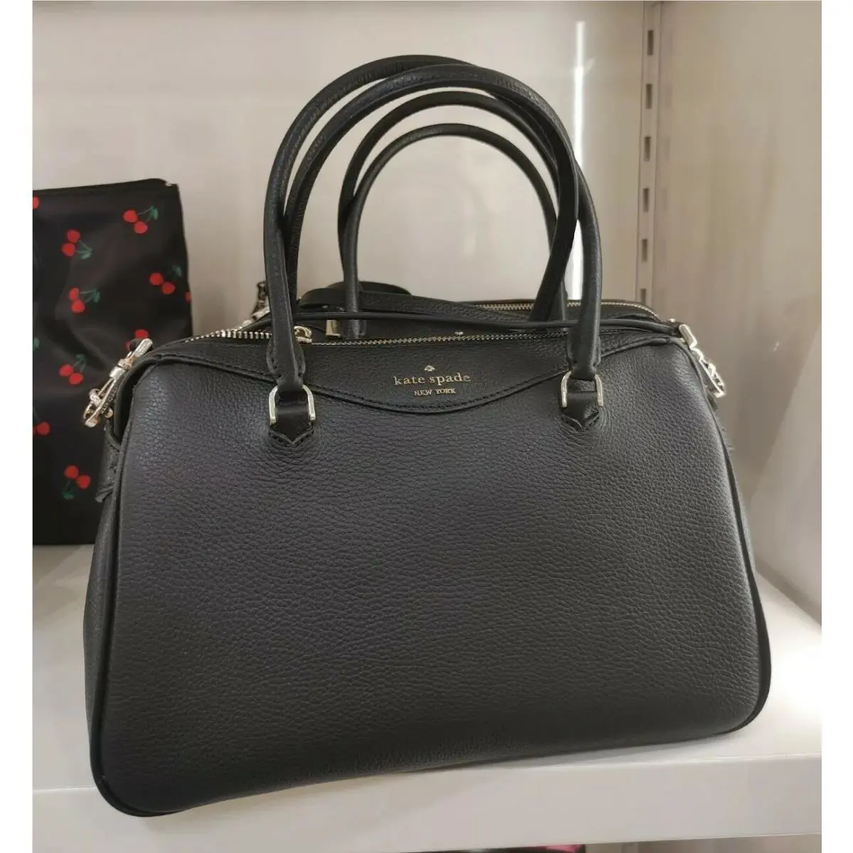 Kate Spade Mimi Medium Black Refined Grain Leather Satchel Crossbody Handbag