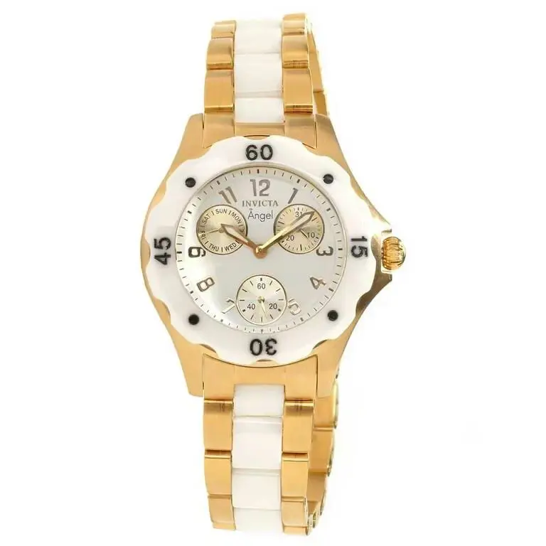 Invicta 1655 Ladies Angel White Dial Gold Steel White Ceramic Watch