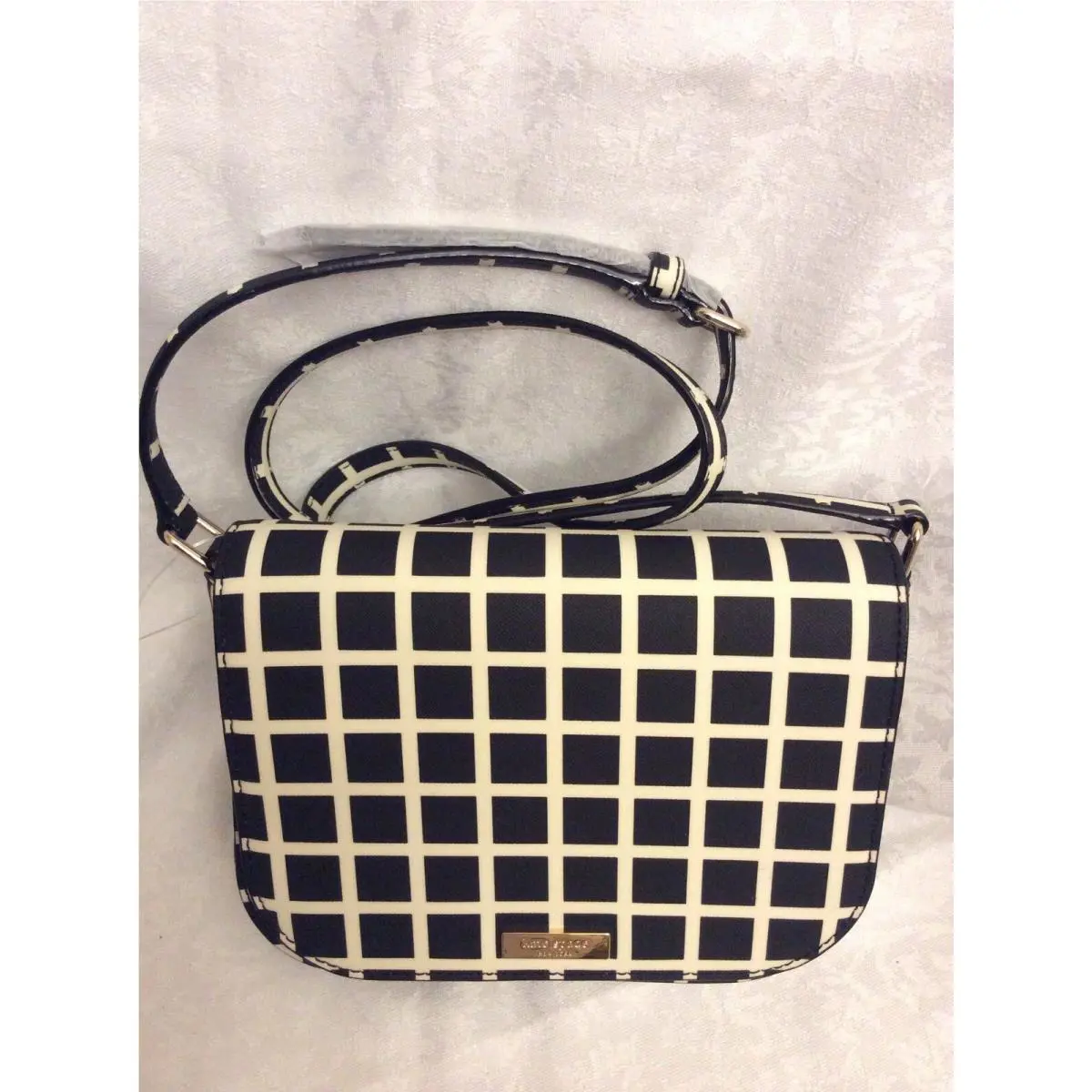 Kate Spade Large Carsen Crossbody Handbag Laurel Way Check Black/white Khk/s