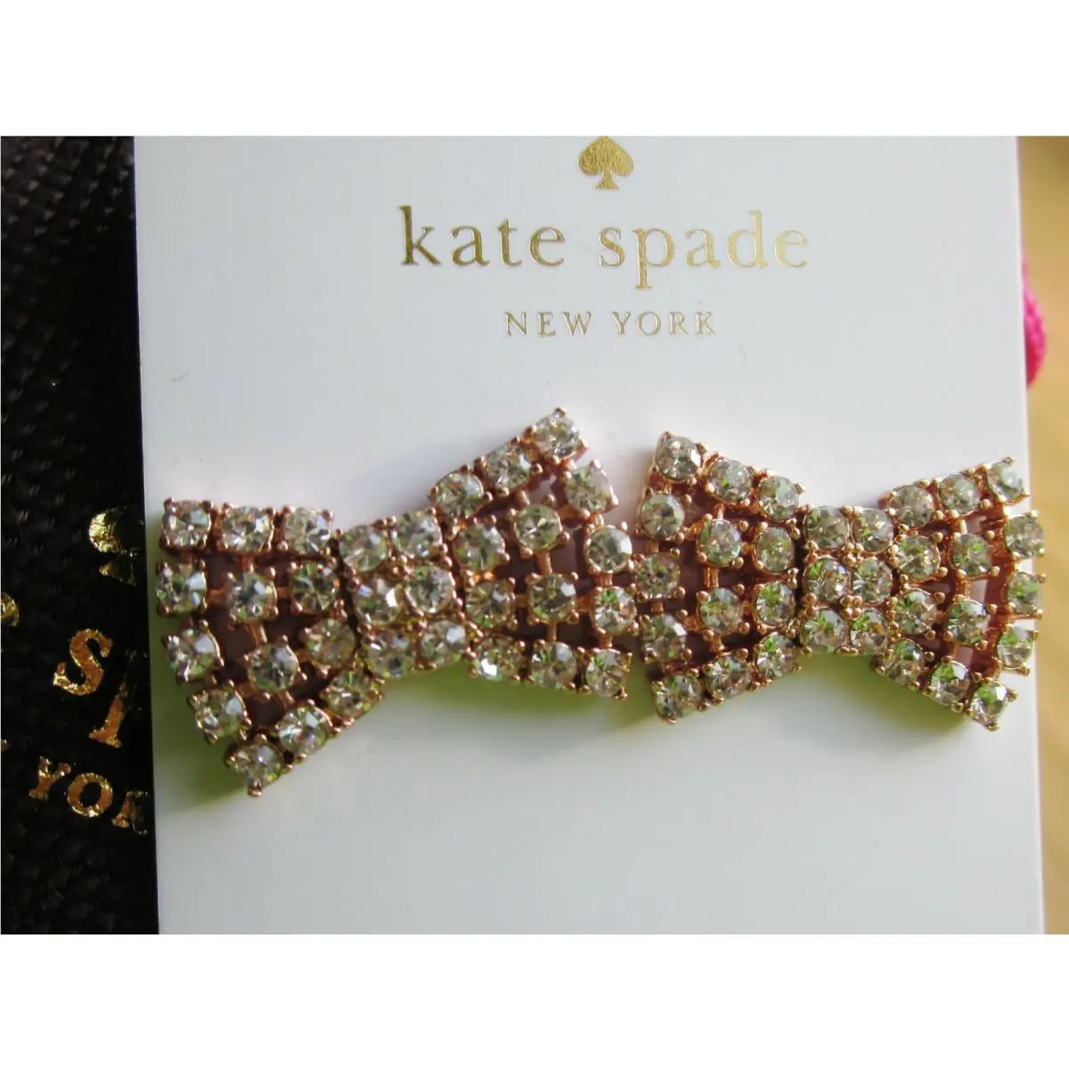 Sparkling Bow Studs Rose Gold Glass Crystal Stones Earrings by Kate Spade