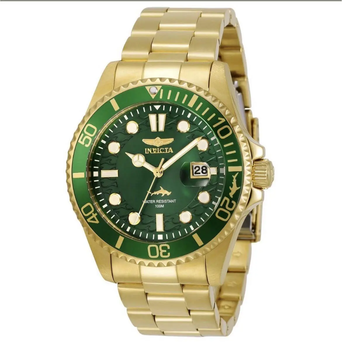 Invicta Currentwave Pro-diver Watch 43MM Stainless Gold Tone Green Dial 30027