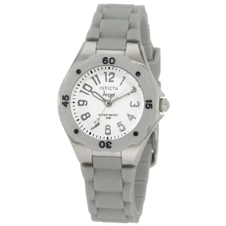 Invicta 1611 Women`s Angel White Dial Grey Silicone Band Stainless 30mm Watch