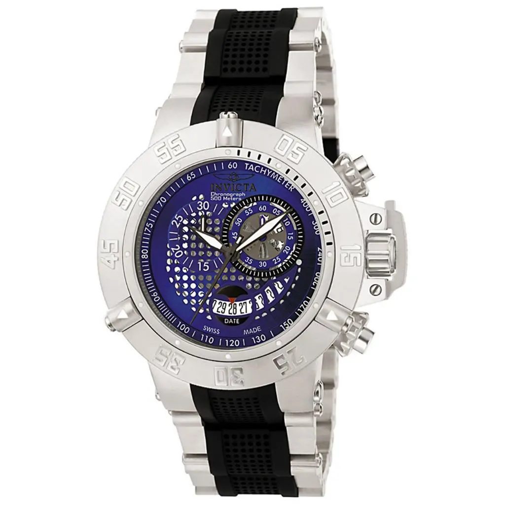 Swiss Made Invicta 6229 Subaqua Noma Iii Collection Chronograph Men`s Watch - Dial: Blue, Band: Black, Silver