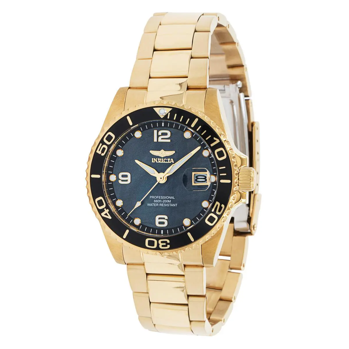 Invicta Pro Diver Women`s 38mm Black Mother of Pearl Gold Quartz Watch 38042