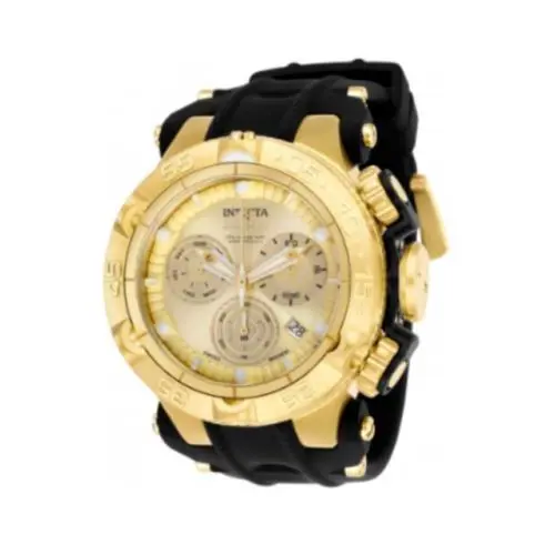 Invicta Men`s Subaqua Chronograph Gold Tone Swiss Watch 25352 Black Strap 500 M
