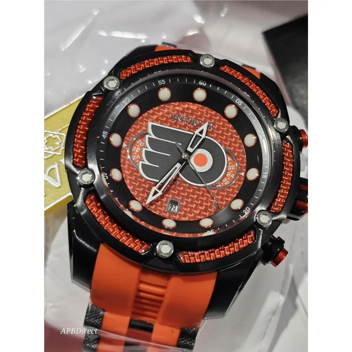 Invicta - Nhl - Philadelphia - Flyers Orange Glass Fiber Dial Bezel Mens Watch