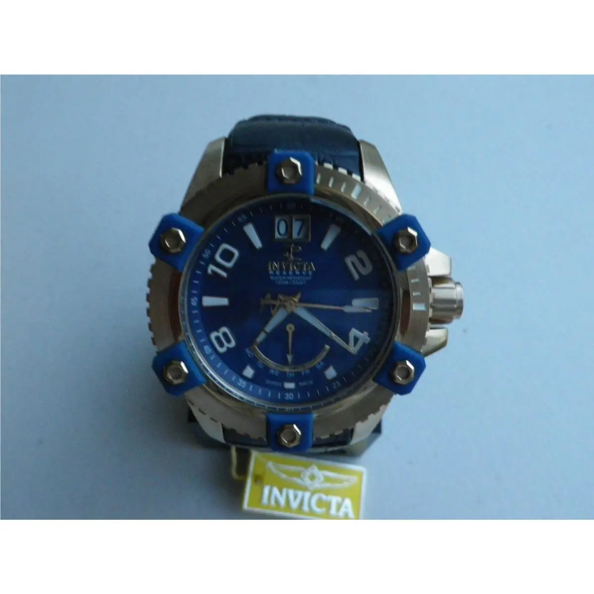Invicta Men`s 1727 Arsenal Reserve Blue Mop Dial Black Leather Watch