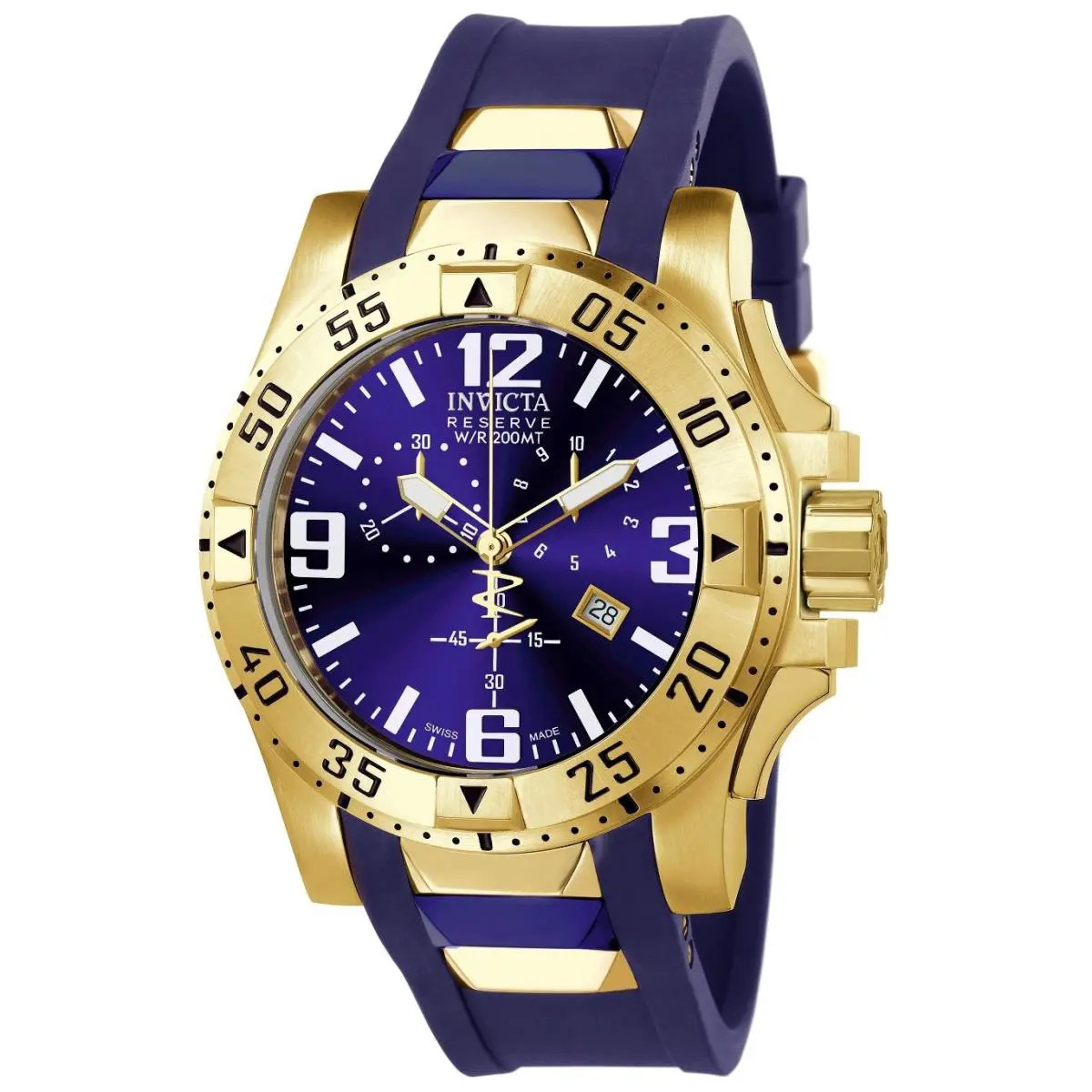Invicta 6266 Reserve Excursion Chronograph Gold-tone SS Blue Dial Men`s Watch - Dial: Blue, Band: Blue
