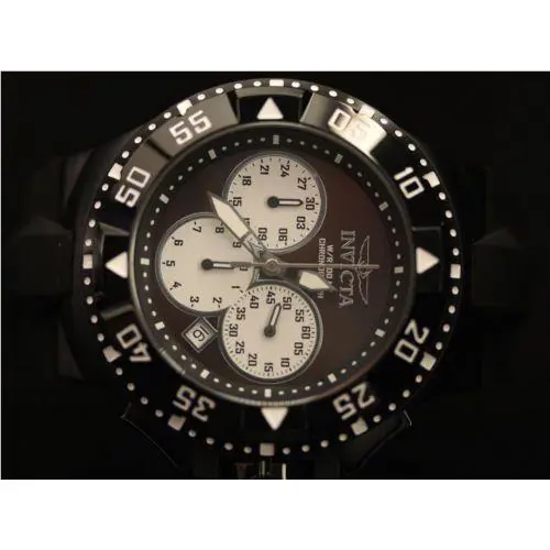 Invicta Mens 50mm Excursion Black Bezel Quartz Dial Chronograph Silicone Watch