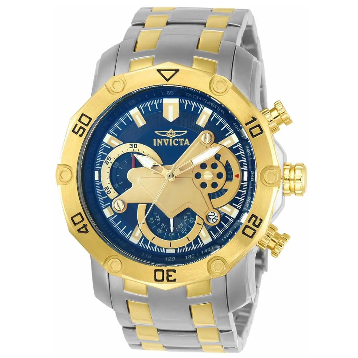 Invicta Men`s Watch Pro Diver Scuba Quartz Blue Dial Two Tone SS Bracelet 22762