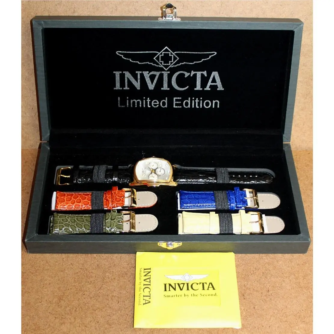 Invicta Lupah SS Gold Tone Men`s Guilloche Dial Watch w/ 5 Bands 14314 066WEI
