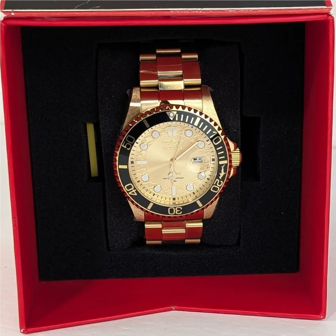 Invicta Pro Diver Men`s 43mm Watch Gold Tone Black Bezel Hammerhead 30025