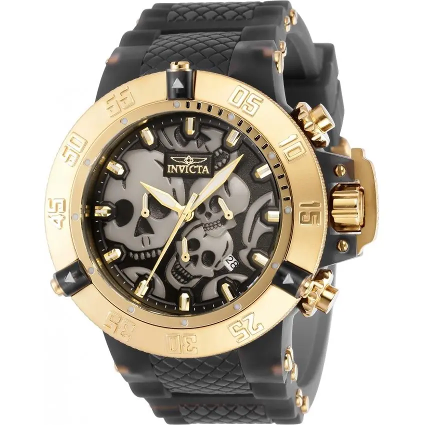 Invicta Subaqua Chronograph Quartz Black Dial Skull Men`s Watch 37327