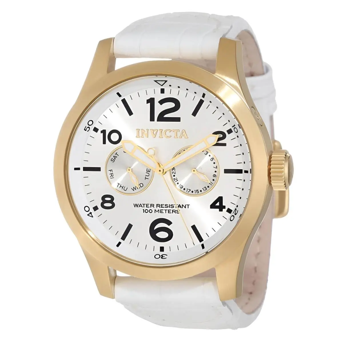 12174 Men`s Specialty Silver Tone Dial White Leather Strap Quartz Watch by Invicta