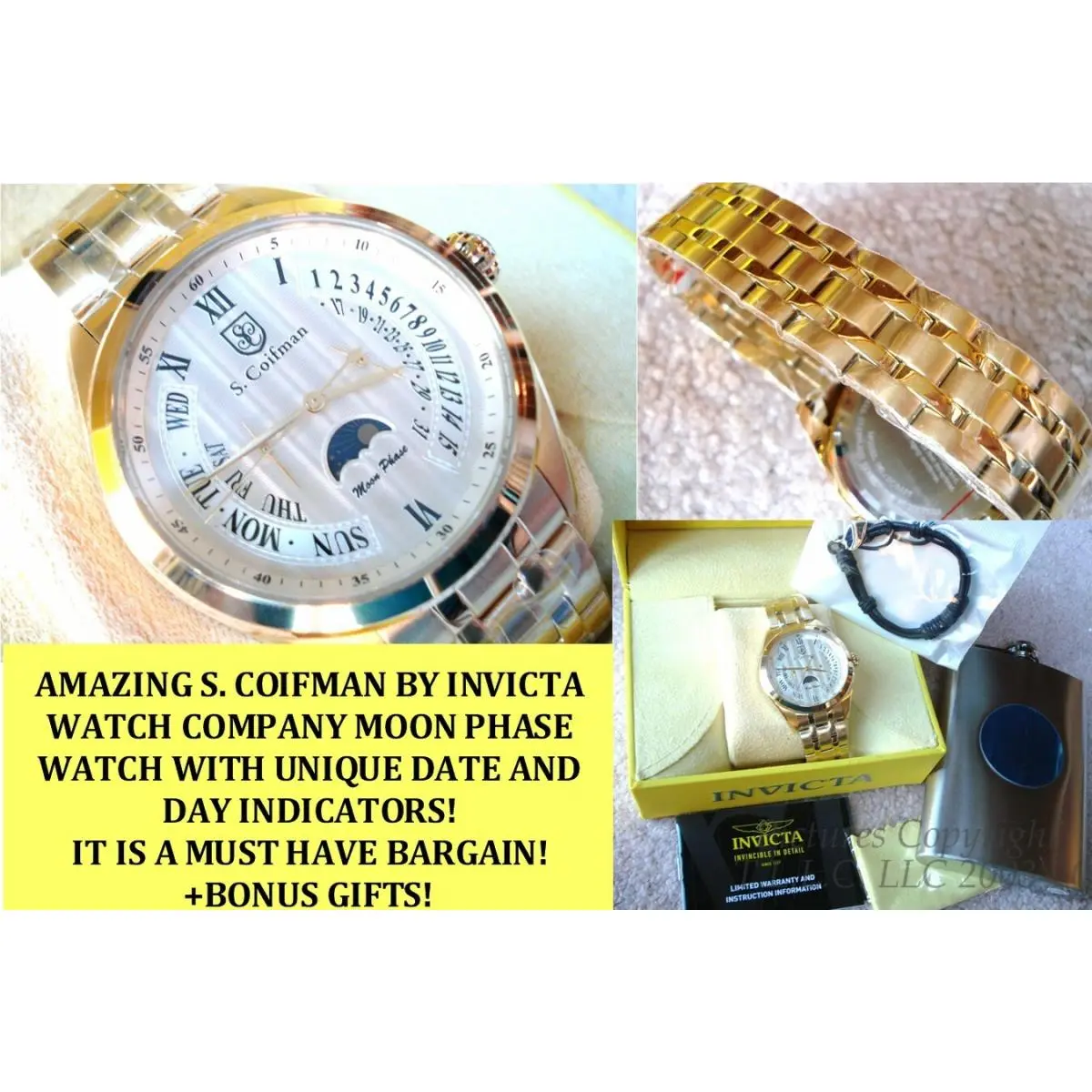 New/nwt Moon Phase Unique Day Date Indicator S. Coifman SC0439 Watch by Invicta