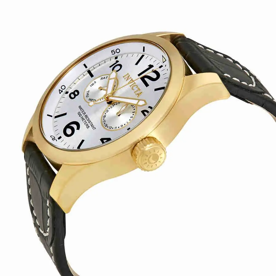 Invicta Specialty Multi-function Silver Dial Men`s Watch 12172 - Black / Gold / Silver, Dial: Silver, Band: Black