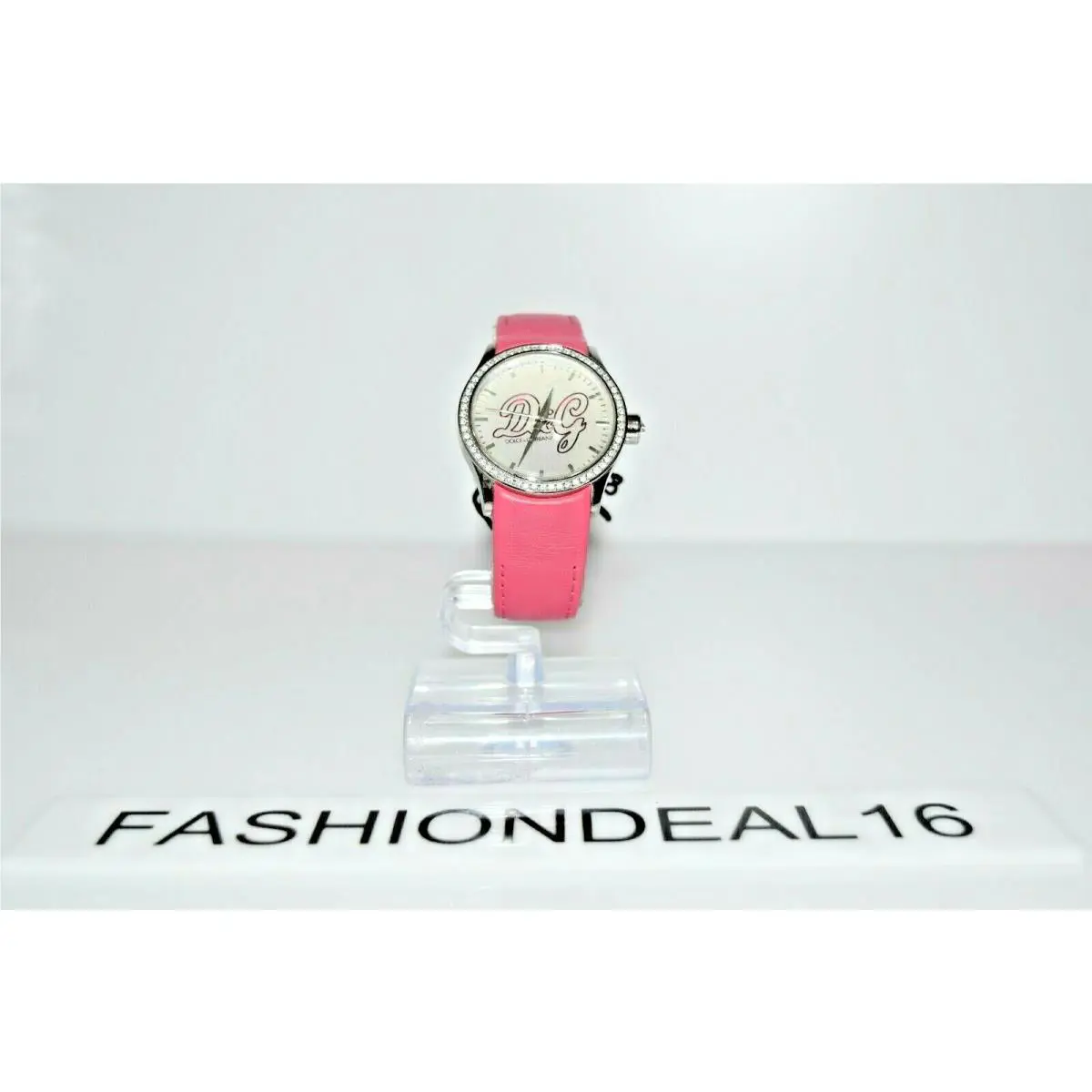 D G Dolce Gabbana Popular Pink Leather SS Stones DW0270 Watch