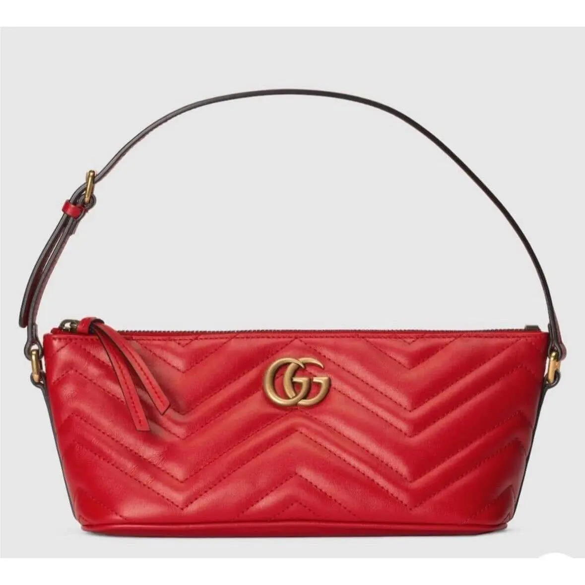 Gucci GG Marmont Small Shoulder Bag Chevron Red Zip Top 739166