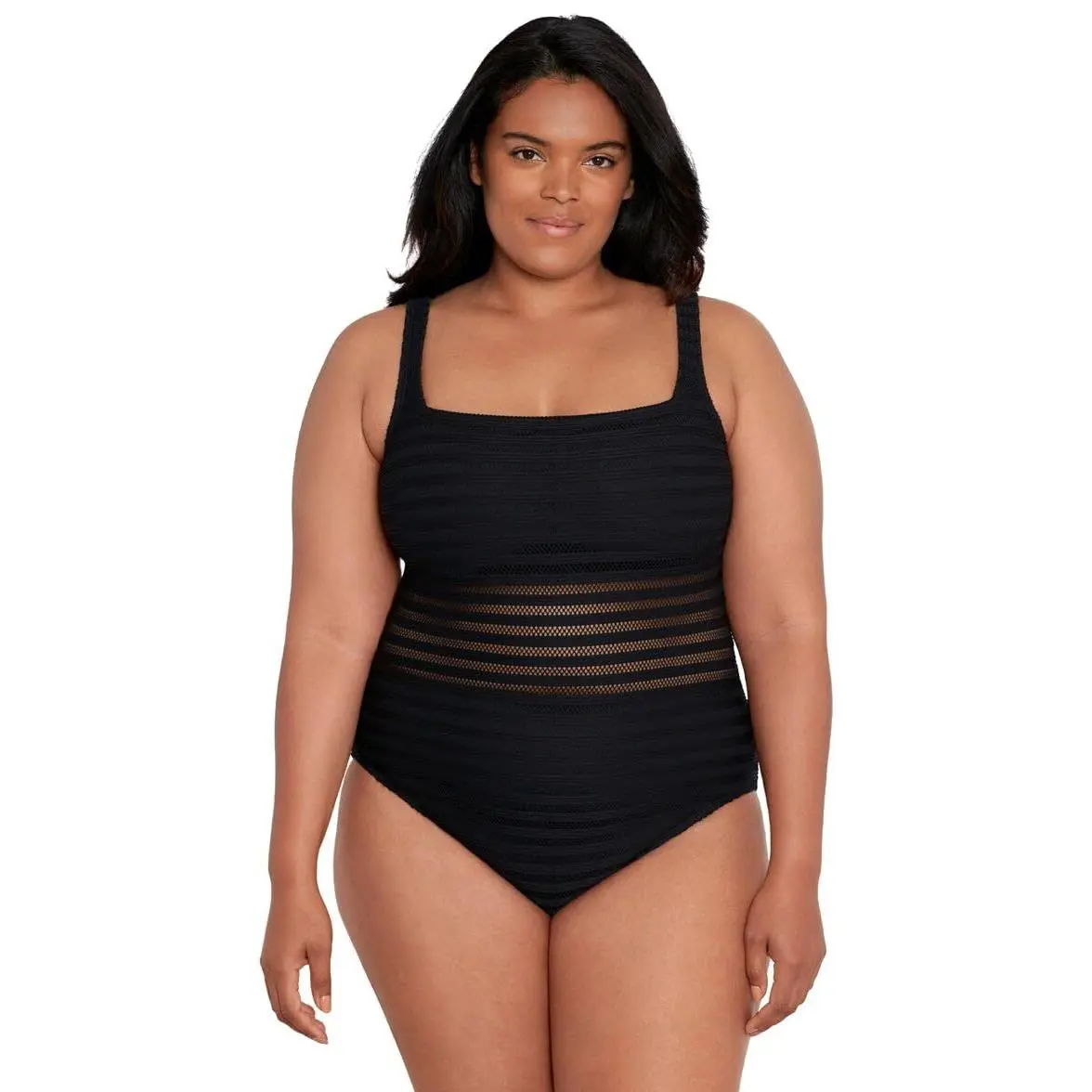 Ralph Lauren Square Neck Over The Shoulder One Piece Swimsuit Black 22W