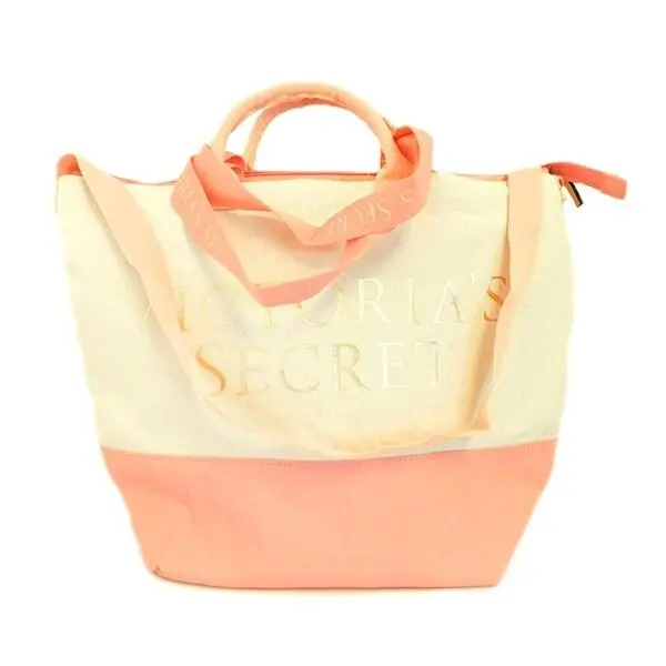 Victoria`s Secret Canvas and Pink Insulated Cooler Tote Bag with Zipper