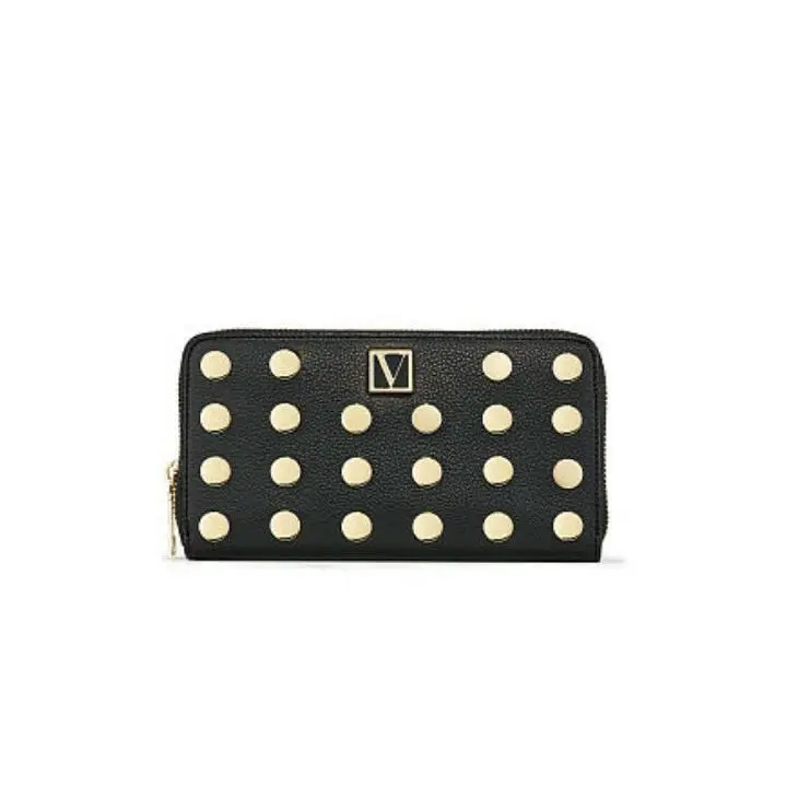 Victoria Secret Black Studded Zip Around Wallet