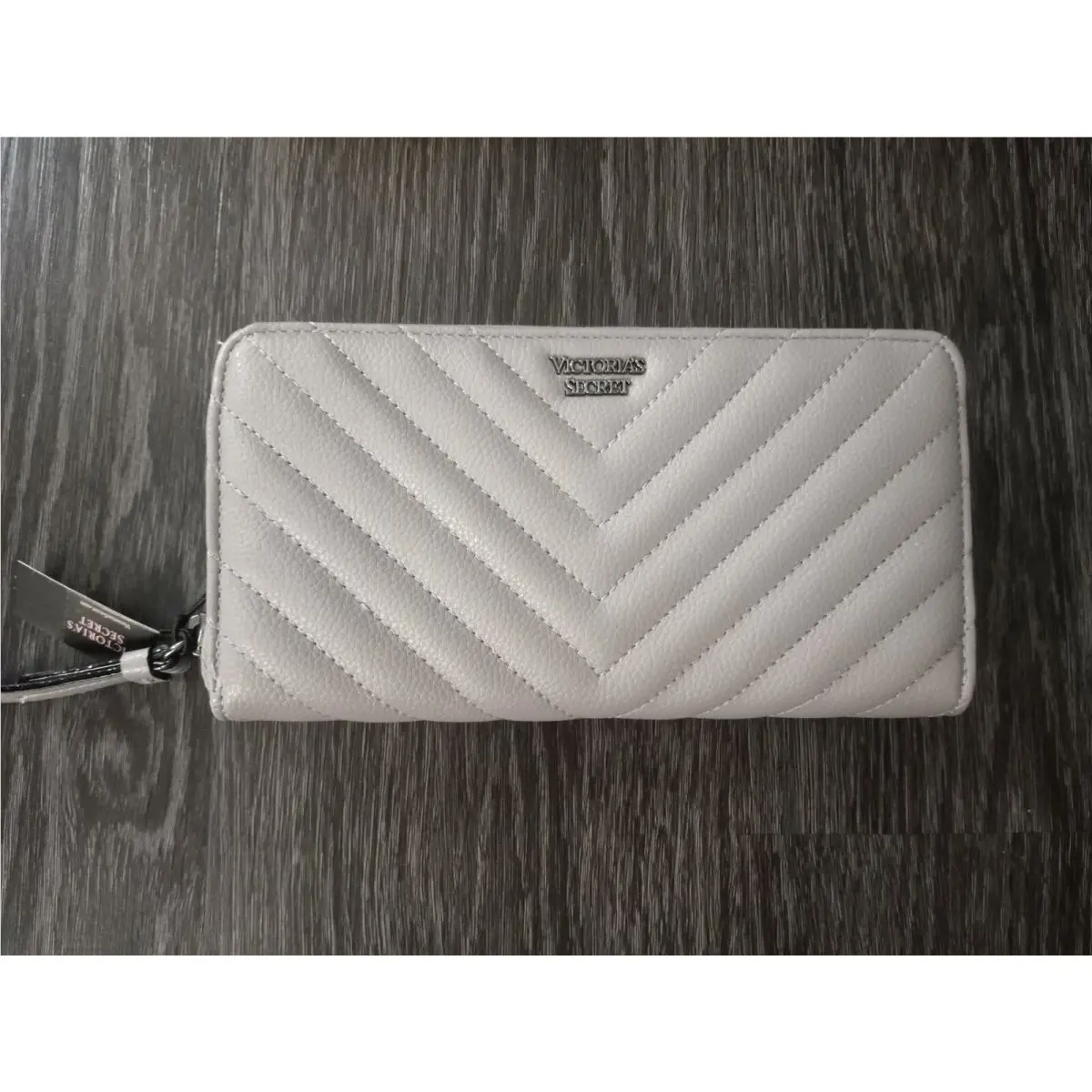Victoria Secret Zip Around Wallet Grey Quilted Logo