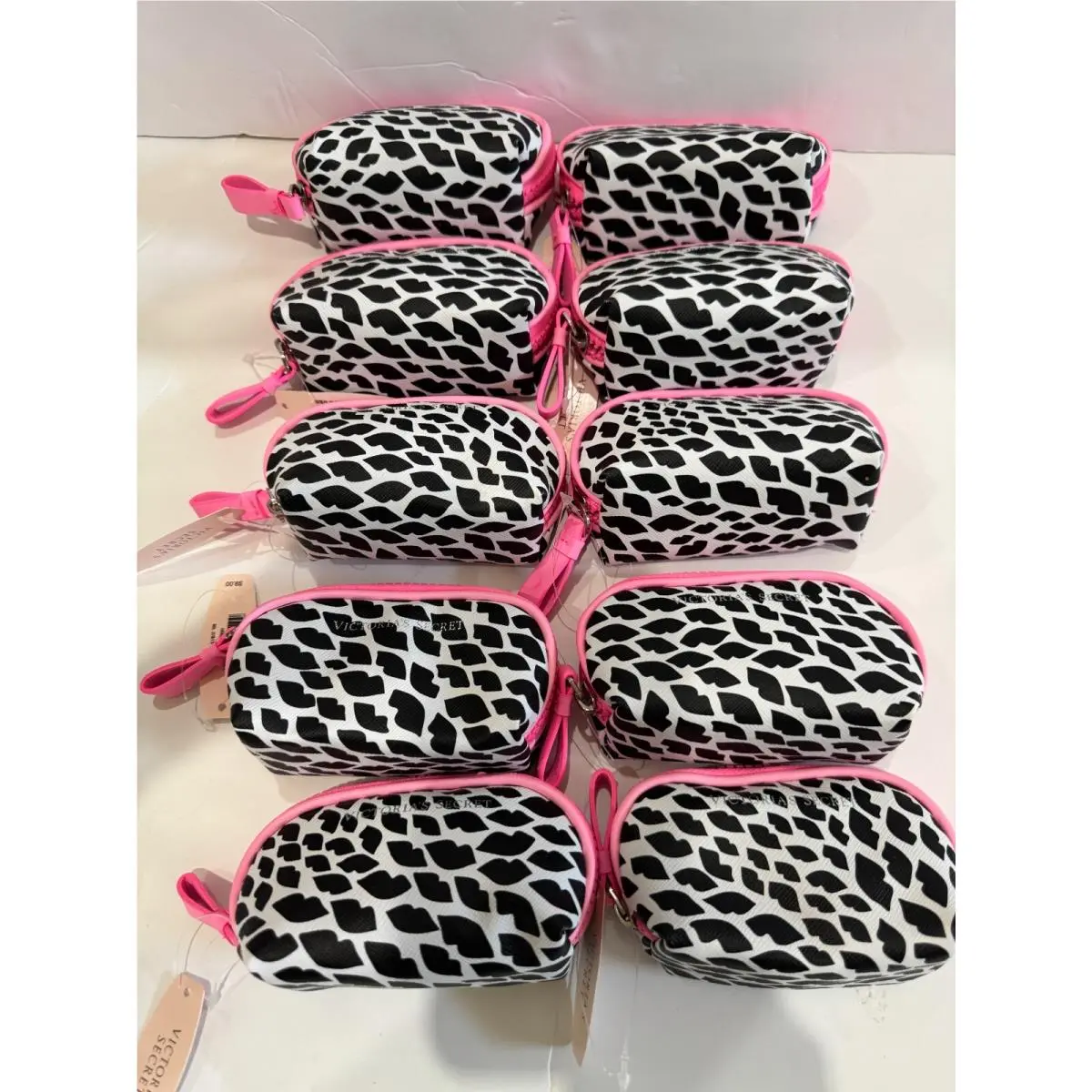 Victoria`s Secret Mini Small Coin Bag with Zipper Pink with Black Lot of 10