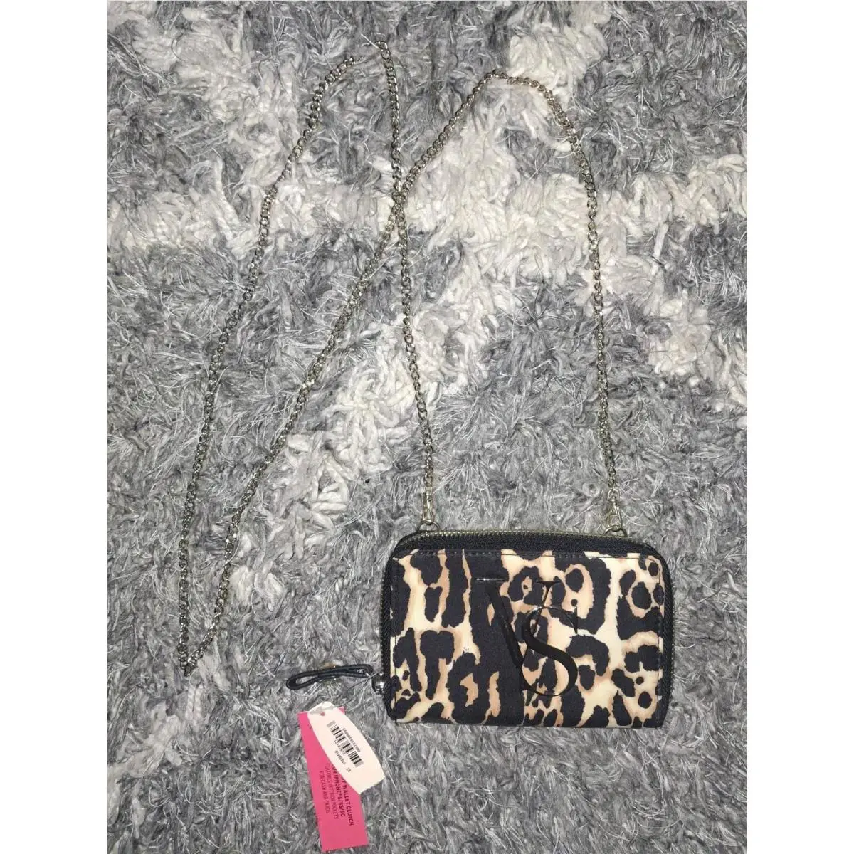Victoria Secret Vintage Zip Around Chain Wallet Clutch Leopard Logo
