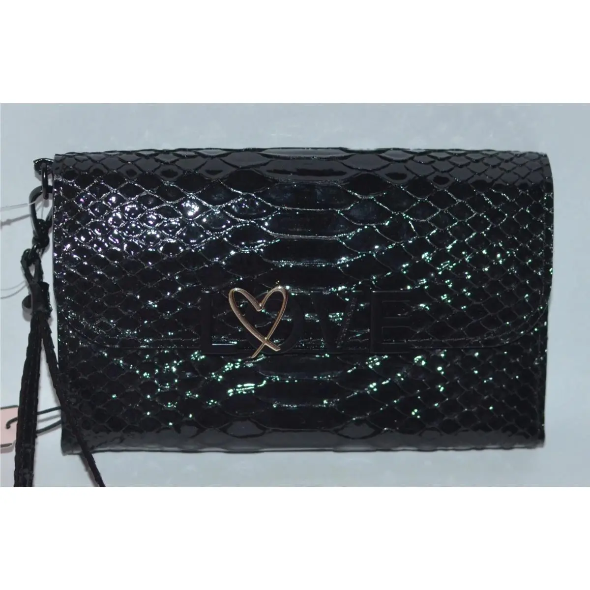 Victoria`s Secret Black Love Iphone Plus Cell Case Tech Wallet Wristlet Clutch