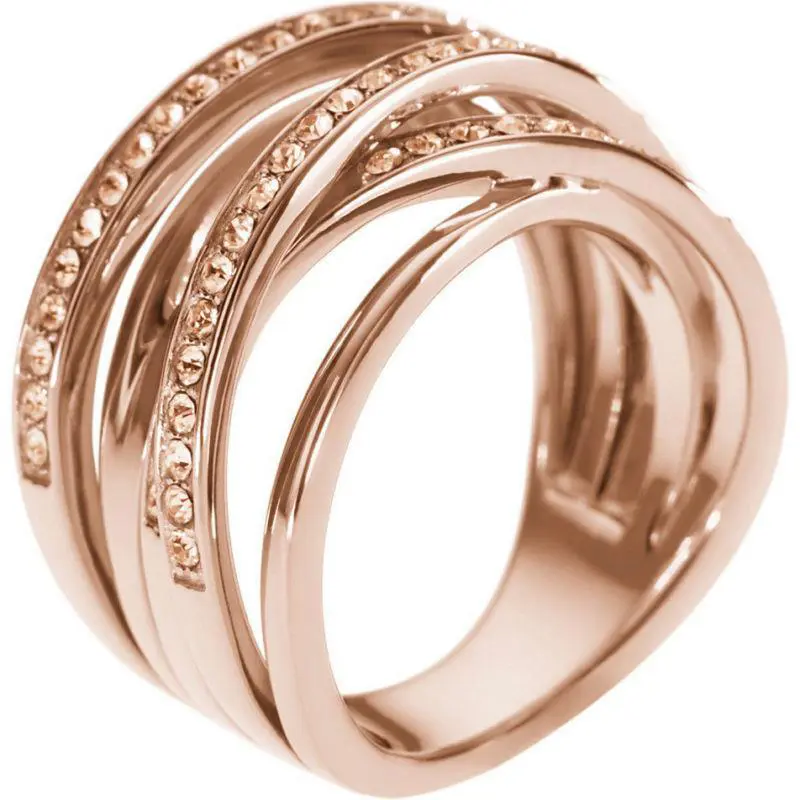 New-michael Kors Rose Gold Tone Pave Glitz Swarovski Ring Size 6 MKJ2124
