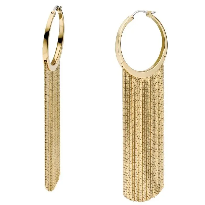 Michael Kors Gold Tone Hoop+chain Drop Tassel Earrings+leverback MKJ2677