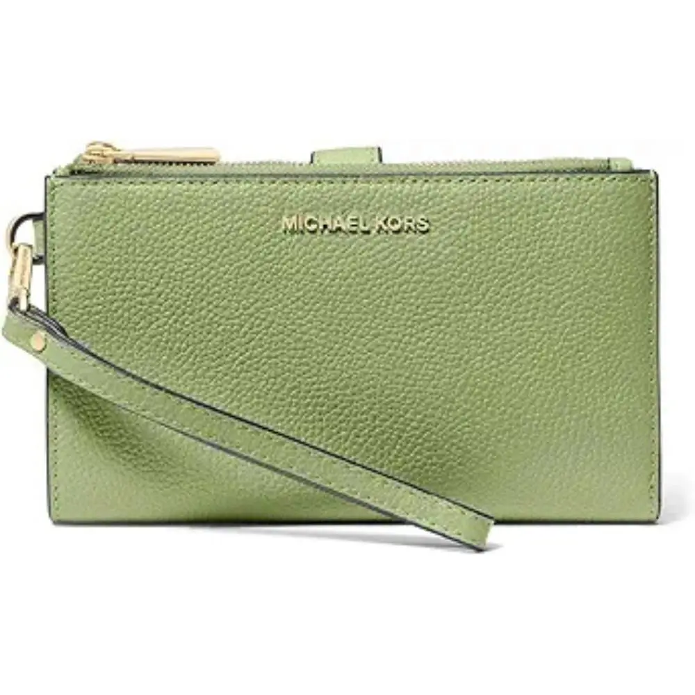 Michael Kors Jet Set Wristlet Women`s Green Leather Double Zip Wallet ERK1454