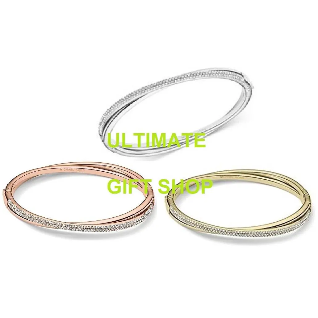 Michael Kors Crisscross Stainless Steel Crystal Pave Women Bangle Bracelet