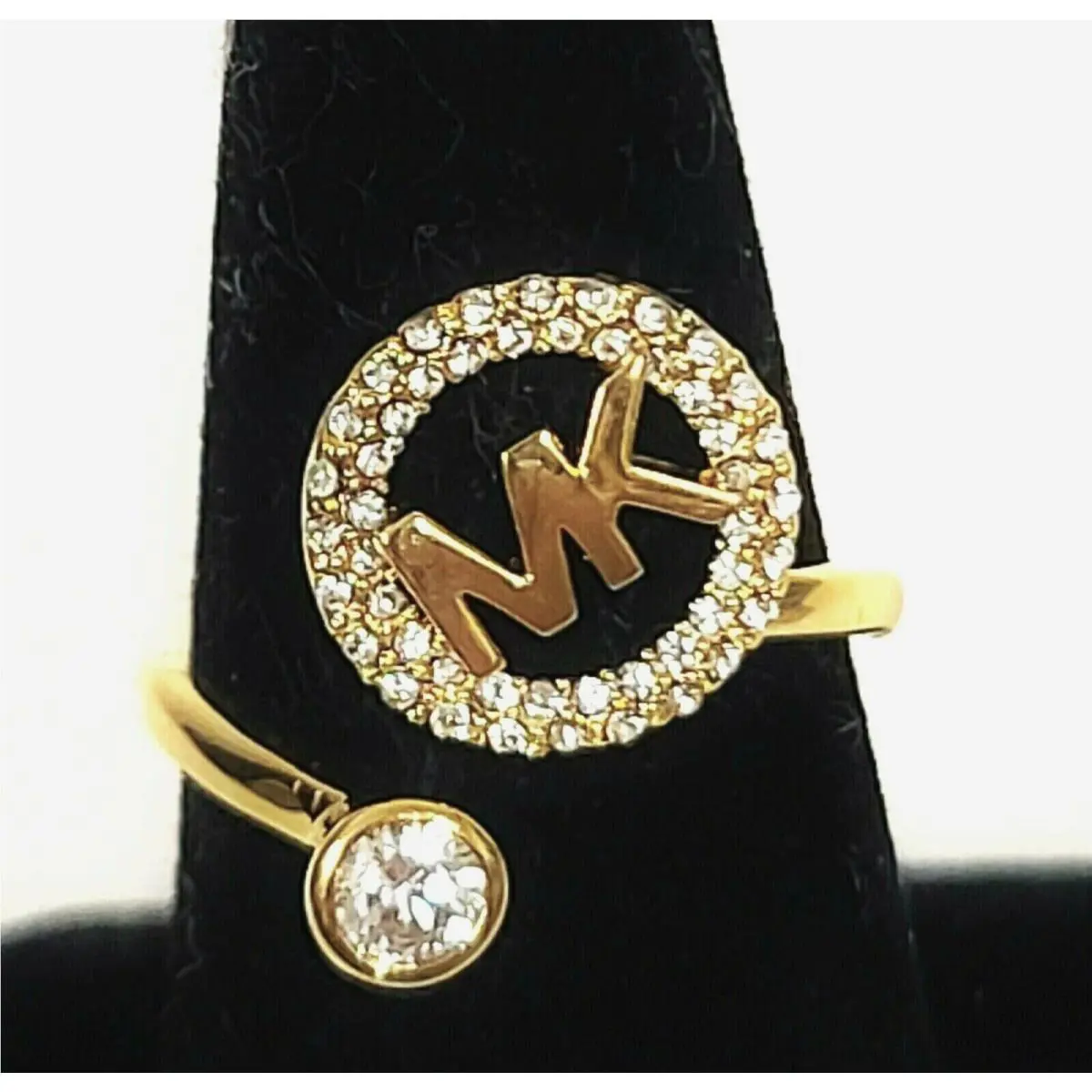 Michael Kors Gold Tone Monogram `mk` Logo Crystals Open Ring MKJ7328 -7 8