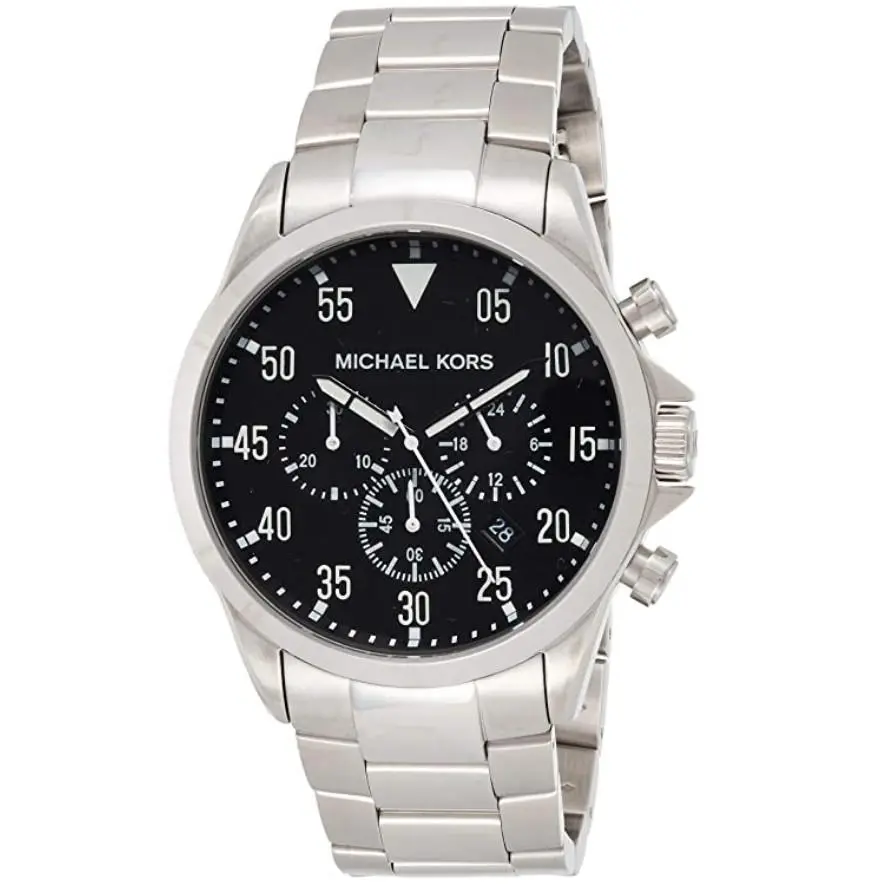 Michael Kors Mens Gareth Silver S/steel Watch Black Dial 43mm Chronograph MK8469
