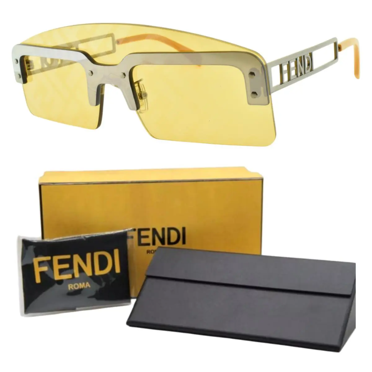 Fendi FE40023U 12J 1 A 142-0-145 Silver Geometric Rimless Womens Sunglasses