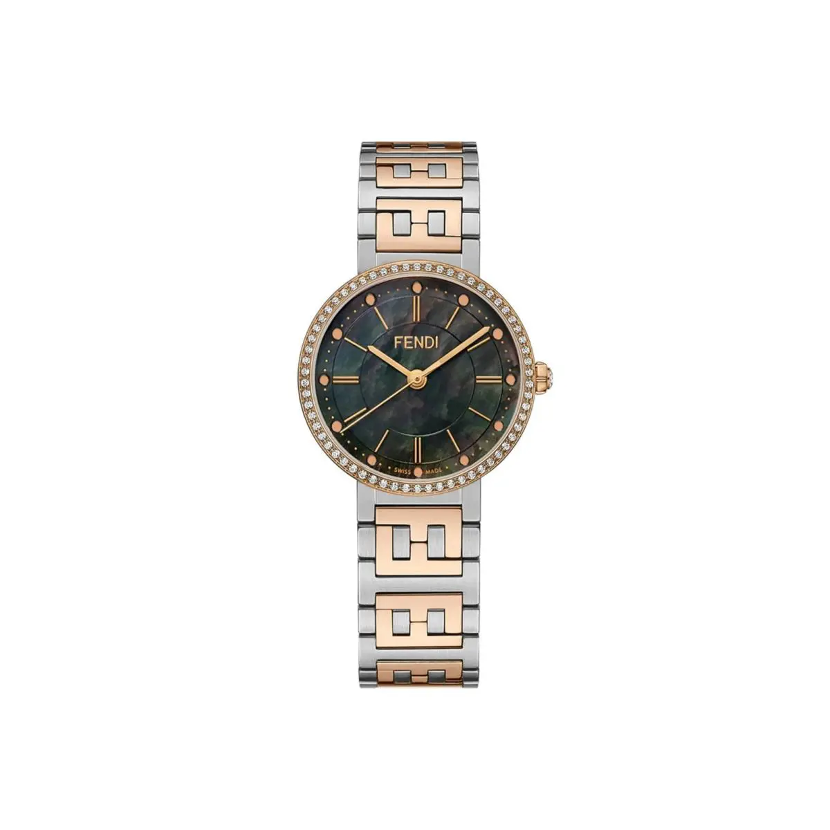 Fendi Forever Diamond Satin-brushed Bracelet Watch 29mm- Rose Gold/ss F102302301