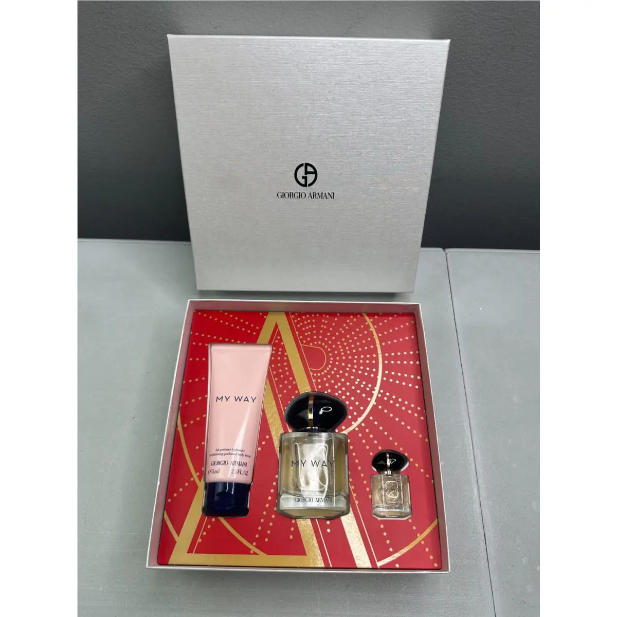 Giorgio Armani My Way Perfume and 2.5 fl Oz Body Lotion Gift Set Boxed Lot of 3