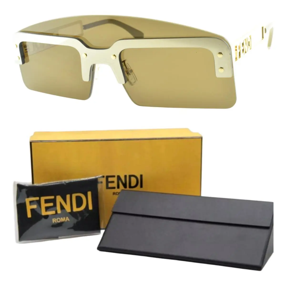 Fendi FE40023U 33E 3 A 142-0-145 Gold Geometric Rimless Womens Sunglasses