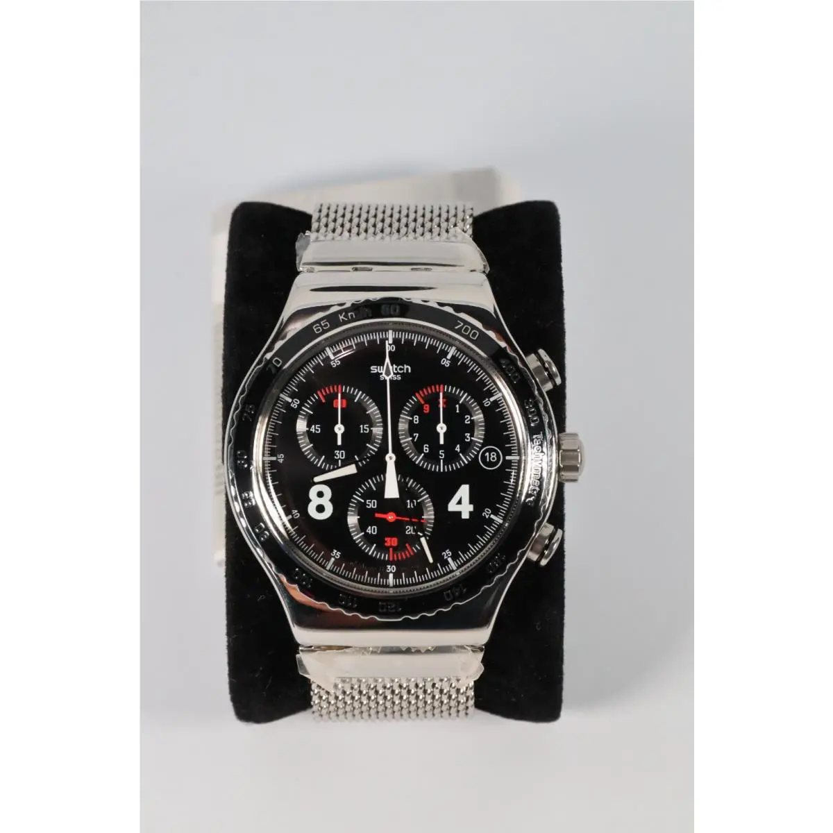 Swiss Swatch YVS401GB Black Dial Metal Band Chronograph Quartz Men`s Watch
