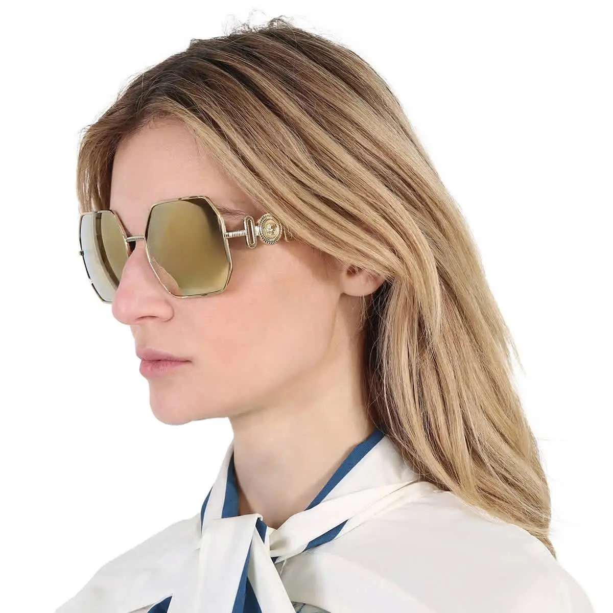 Versace Brown Mirror Gold Irregular Ladies Sunglasses VE2248 10027P 58