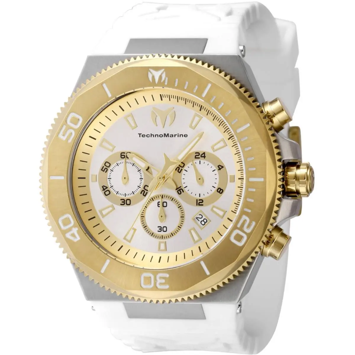 Technomarine Men`s Watch Manta Ocean Chronograph Silver and Gold Dial TM-224016 - Dial: Silver, Gold, Band: White