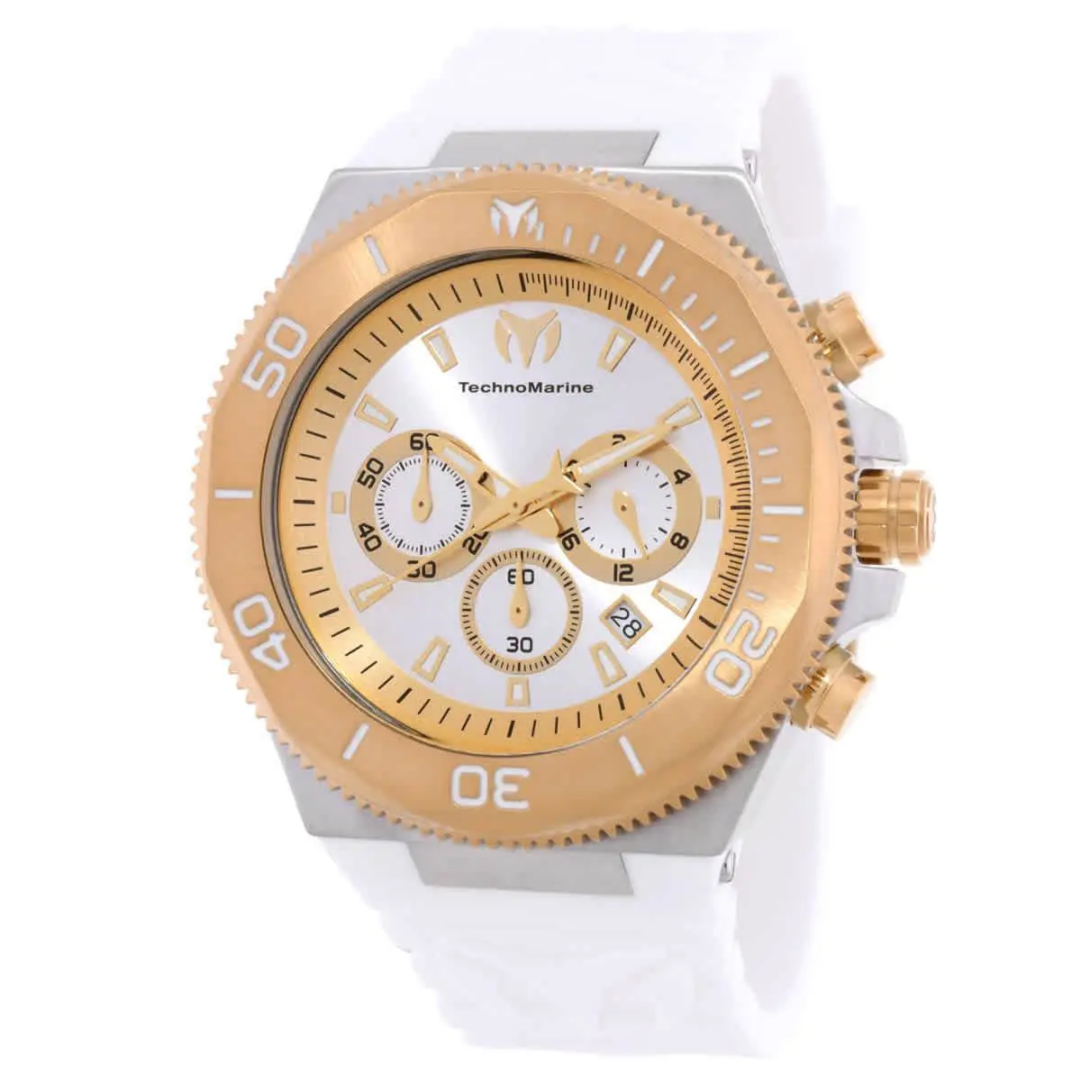 Technomarine Manta Chronograph Gmt Quartz Men`s Watch TM-224016 - Dial: Gold and Silver, Band: White, Bezel: Two-tone (Steel and Gold)