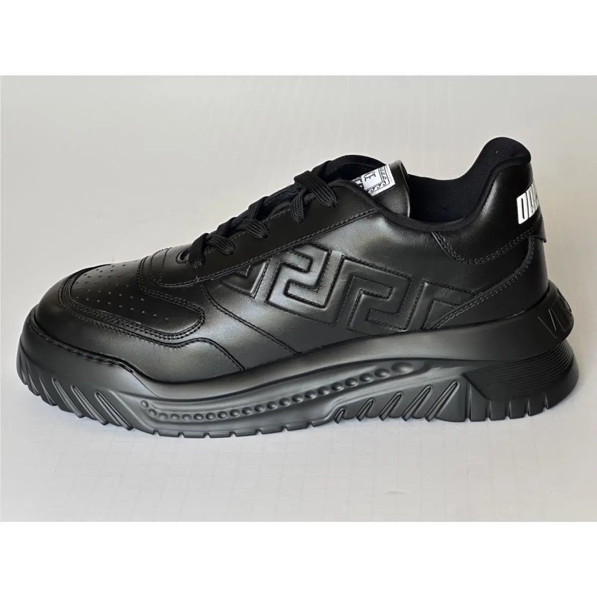 Versace Greca Leather Low Top Black Sneakers 14.5 US 47.5 1008124