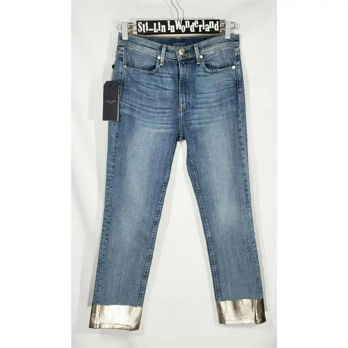Rag Bone High Rise Silver Dip Hems Bilbury Ankle Skinny Cigarette Jeans 27 by Rag & Bone