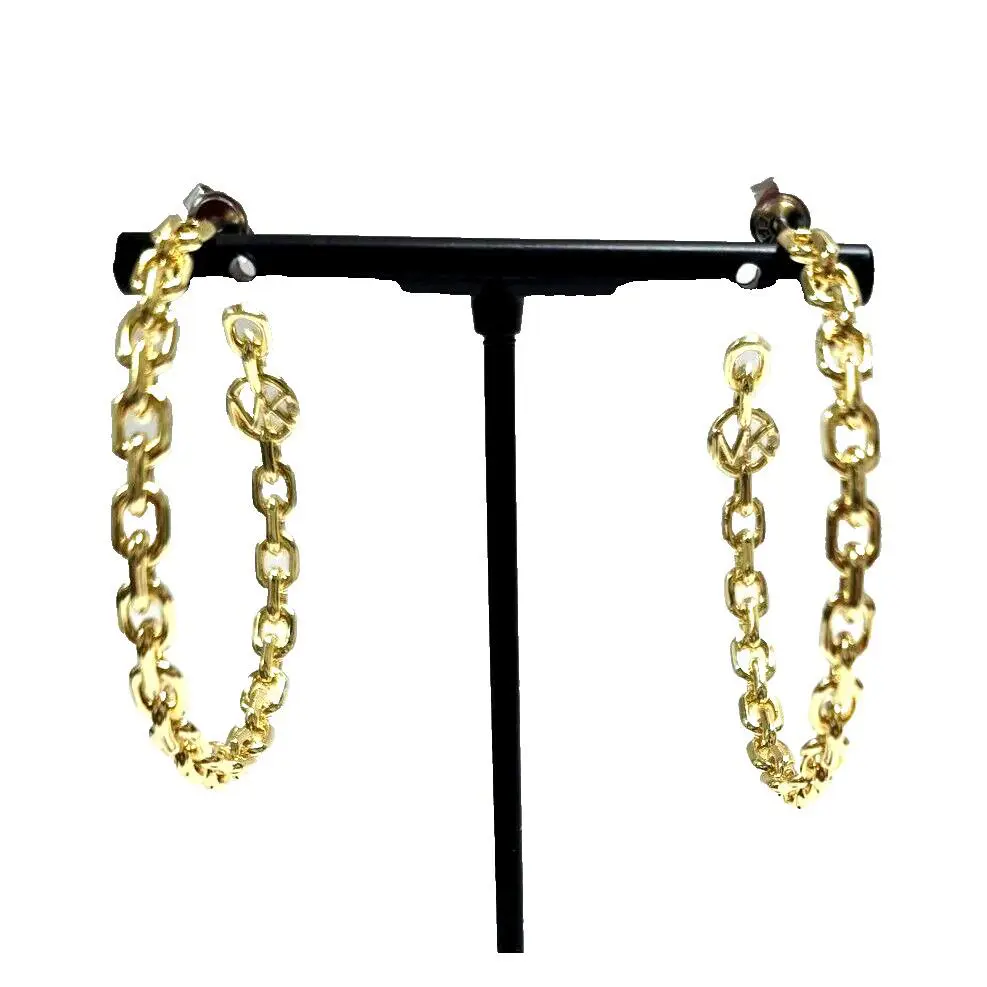 Michael Kors Cable Chain Logo Gold Tone Hoop Earrings MKJ0020