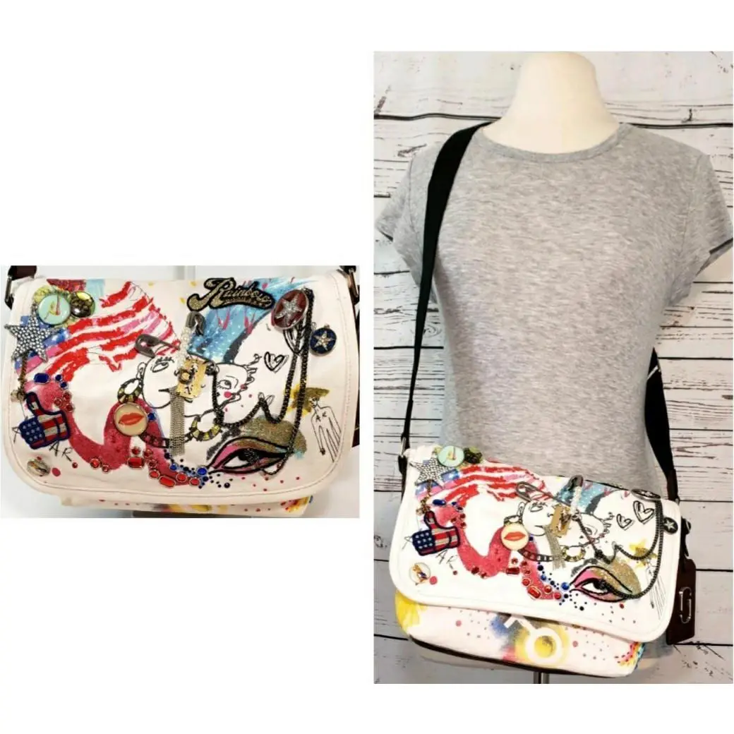 Marc Jacobs Bag Purse Messenger Collage Print Graffiti Canvas Leather