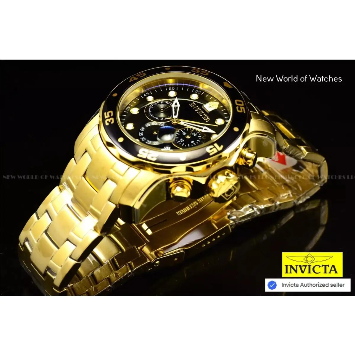 Pro Diver Scuba 48mm Chronograph Men`s Watch Black Dial/ Gold by Invicta